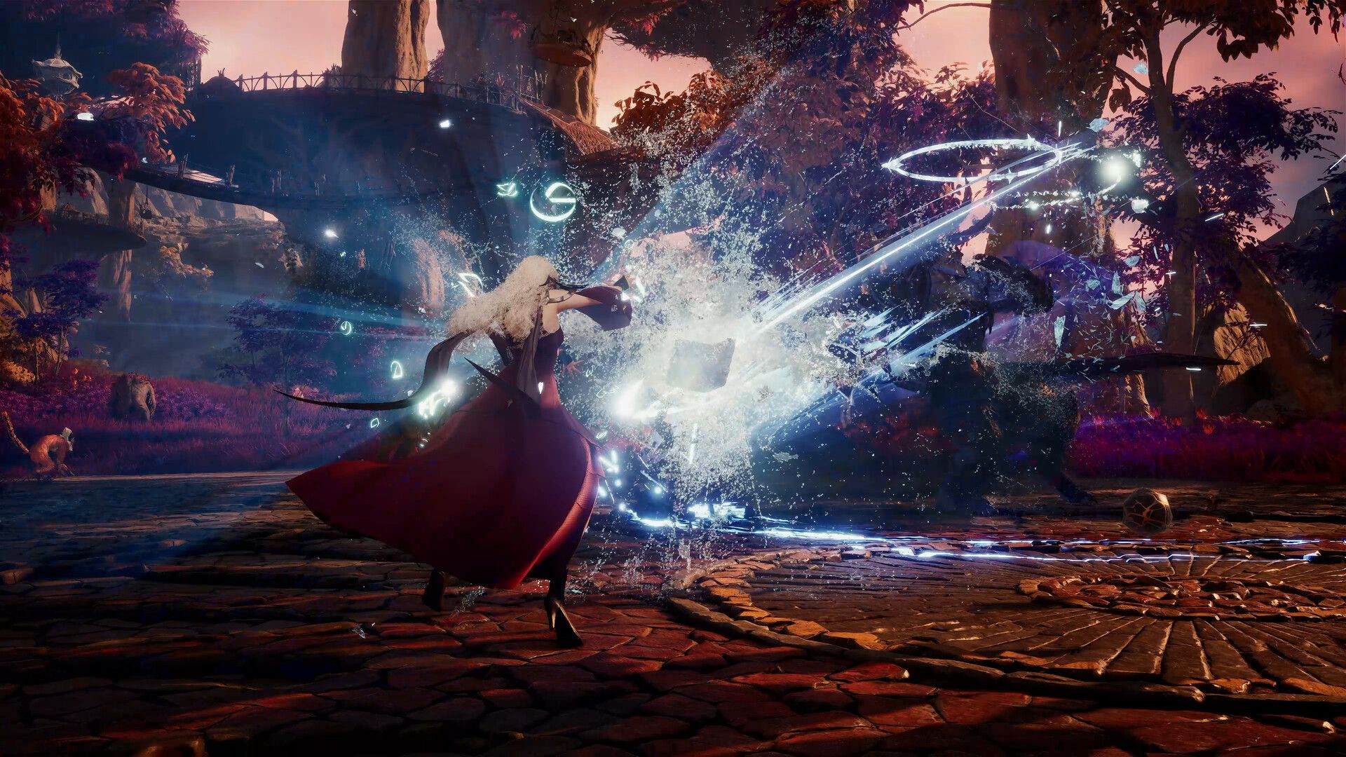 Scène de combat dans Aion 2, avec compétences et effets visuels