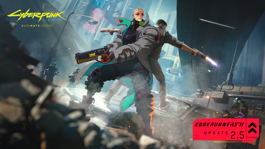 Illustration officielle de la mise à jour 2.5 de Cyberpunk 2077 inspirée de l'anime Edgerunners 2