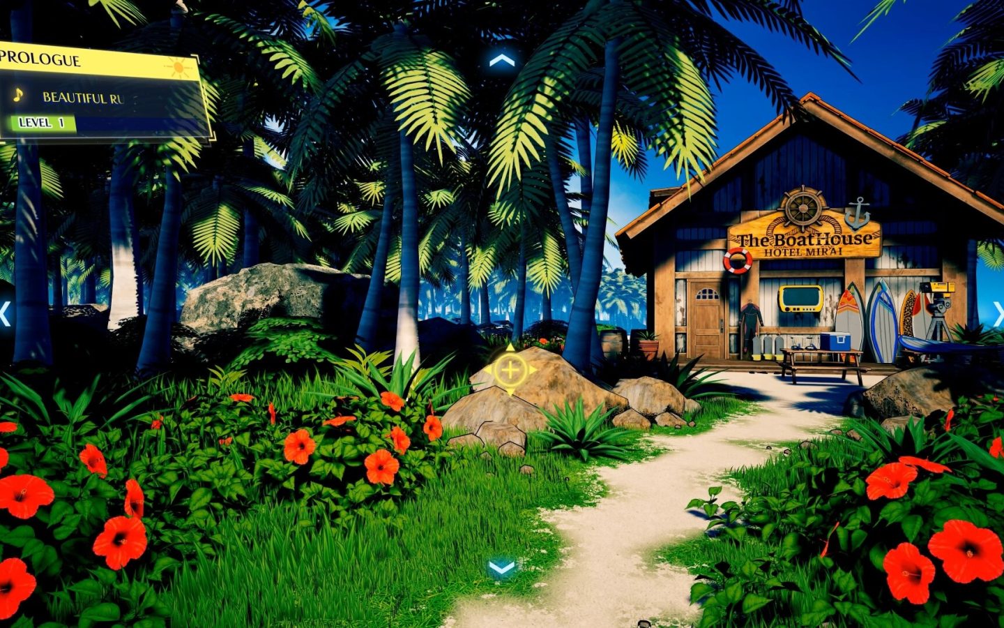 Capture officielle de Danganronpa 2x2 montrant le décor tropical de Jabberwock Island