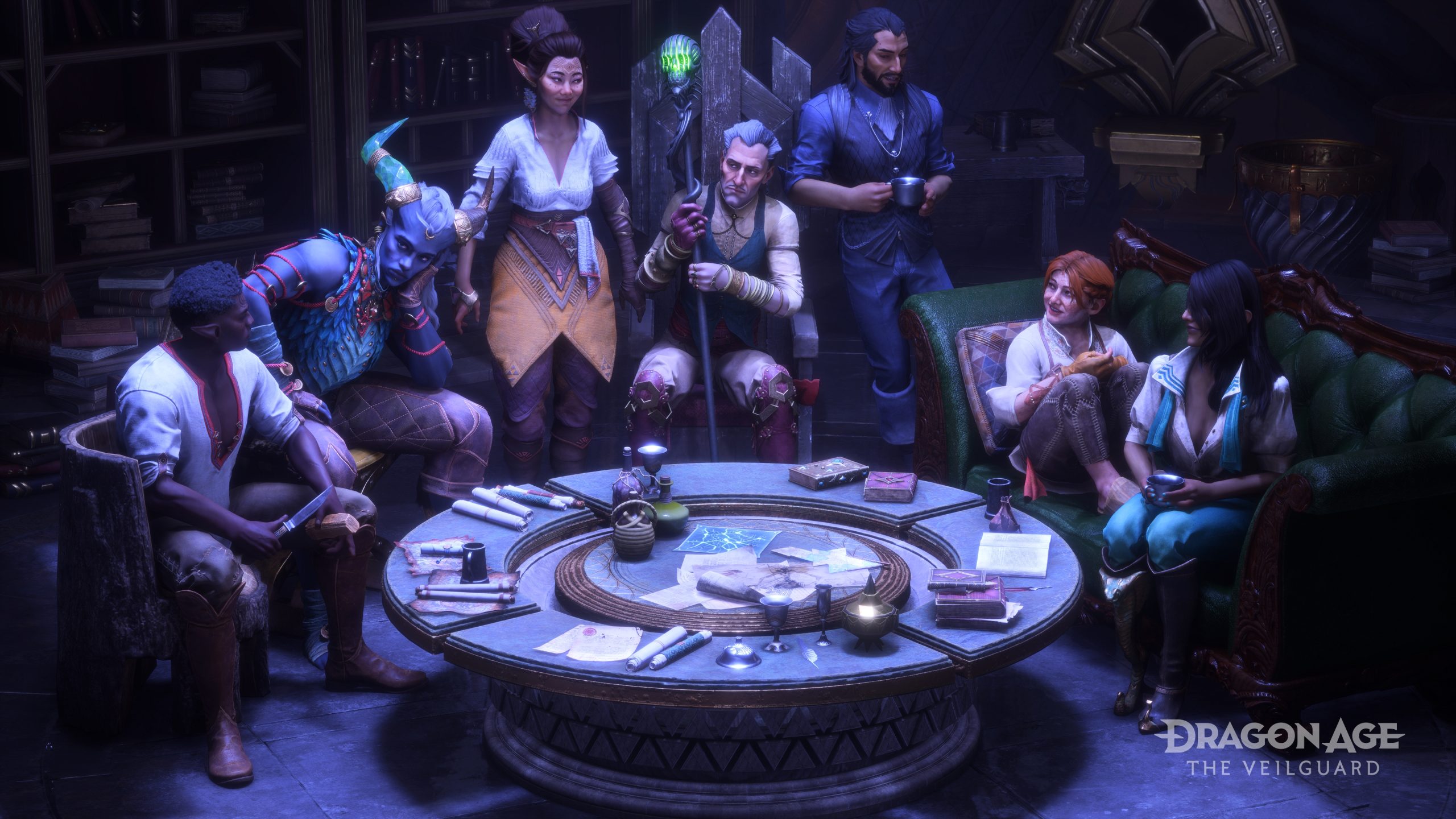 Les compagnons de Dragon Age: The Veilguard réunis autour d'une table