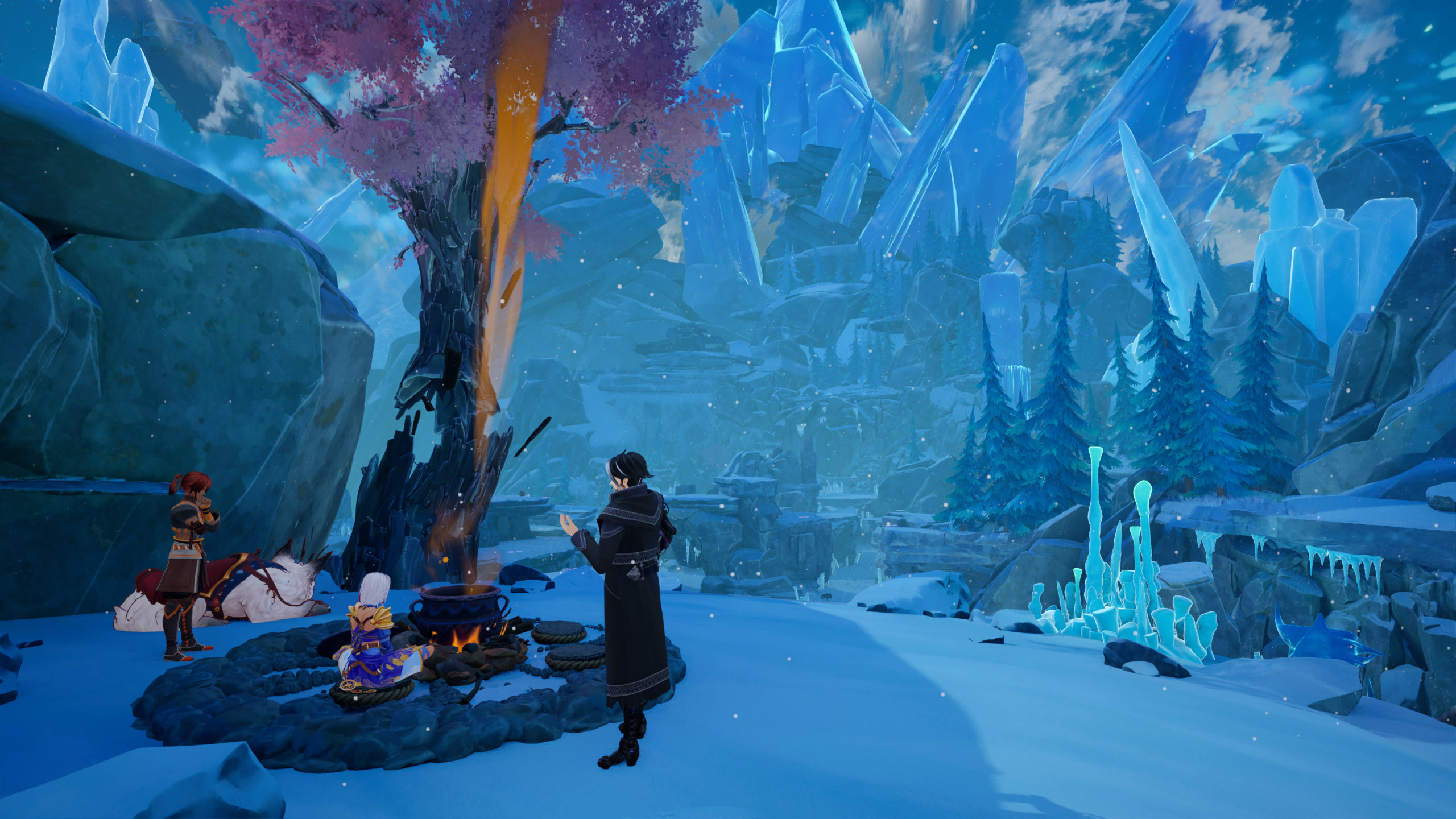 Edge of Memories : les personnages explorent une région enneigée du jeu