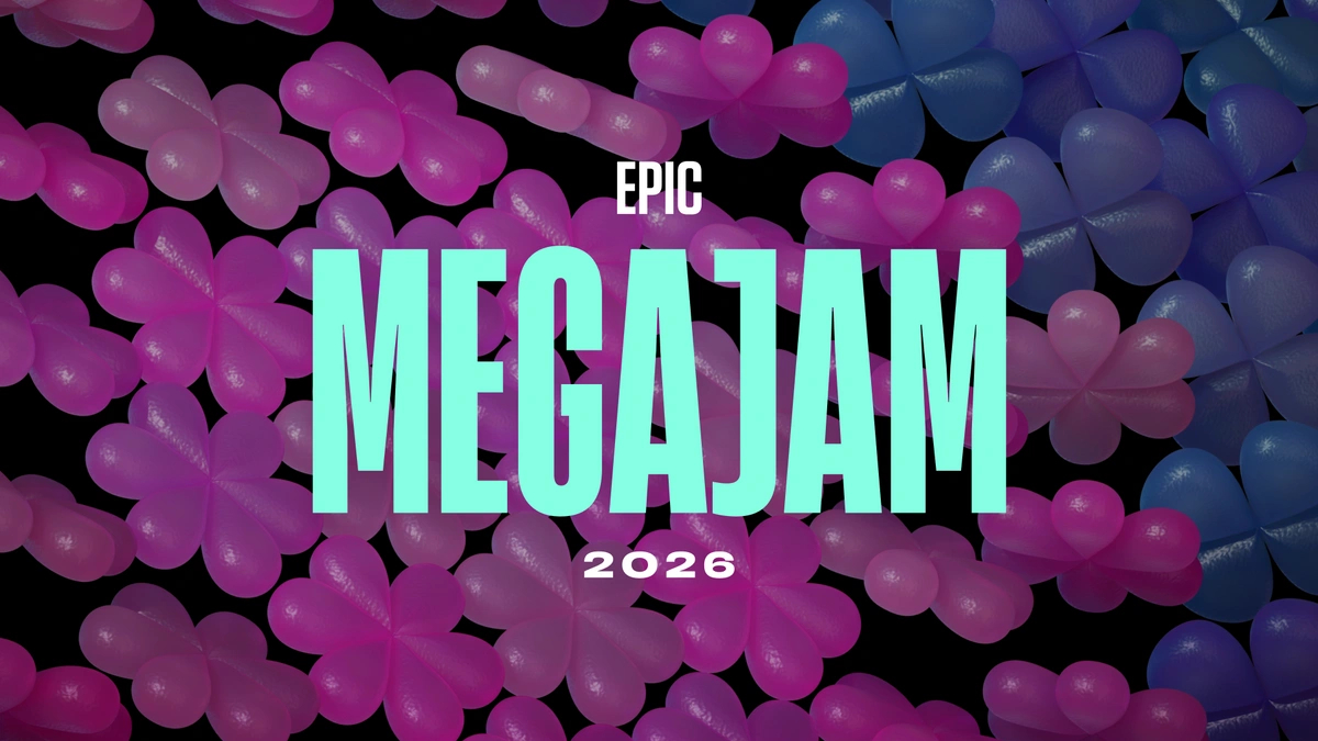Affiche officielle Epic AI MegaJam 2026, titre turquoise sur fond violet et rose