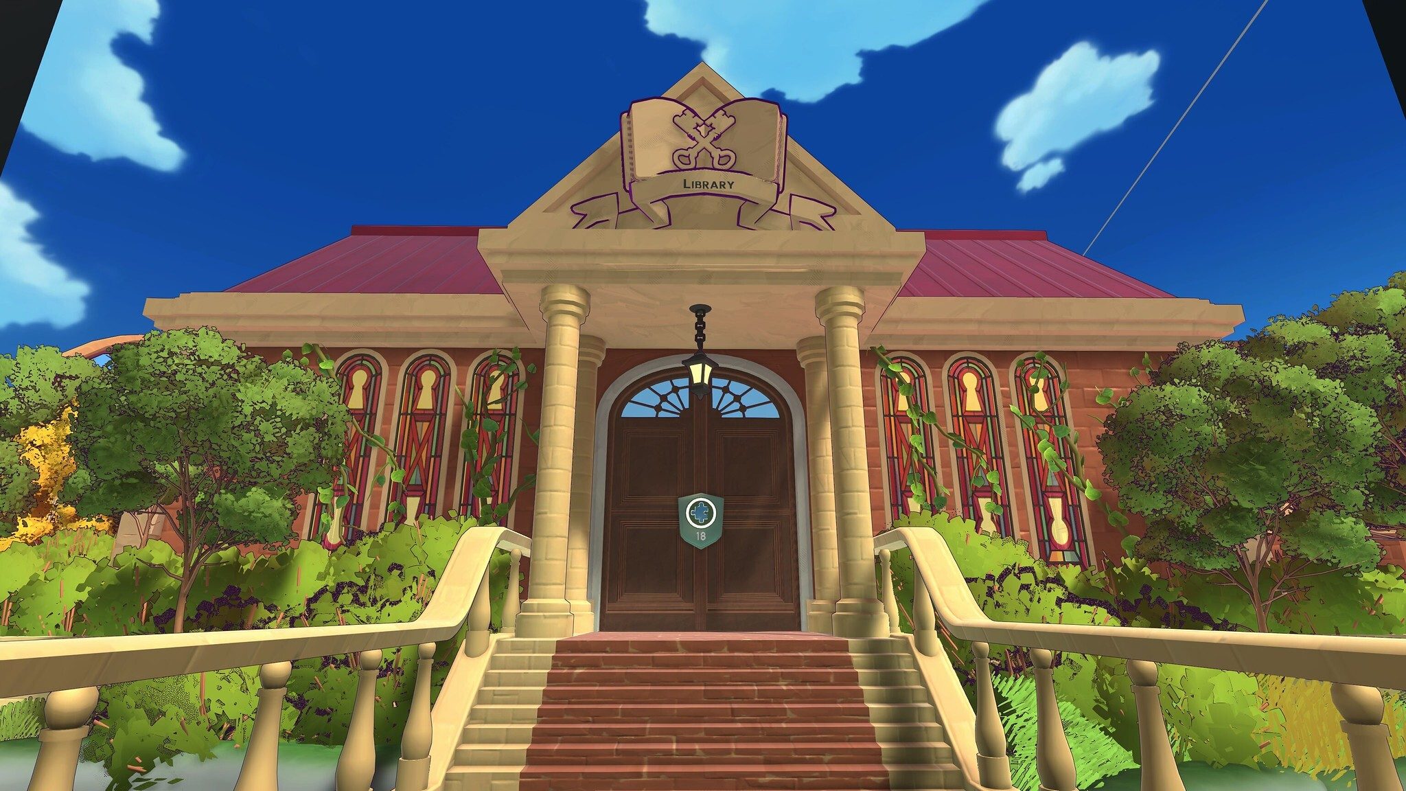 Façade de la bibliothèque du campus dans Escape Academy 2 Back 2 School