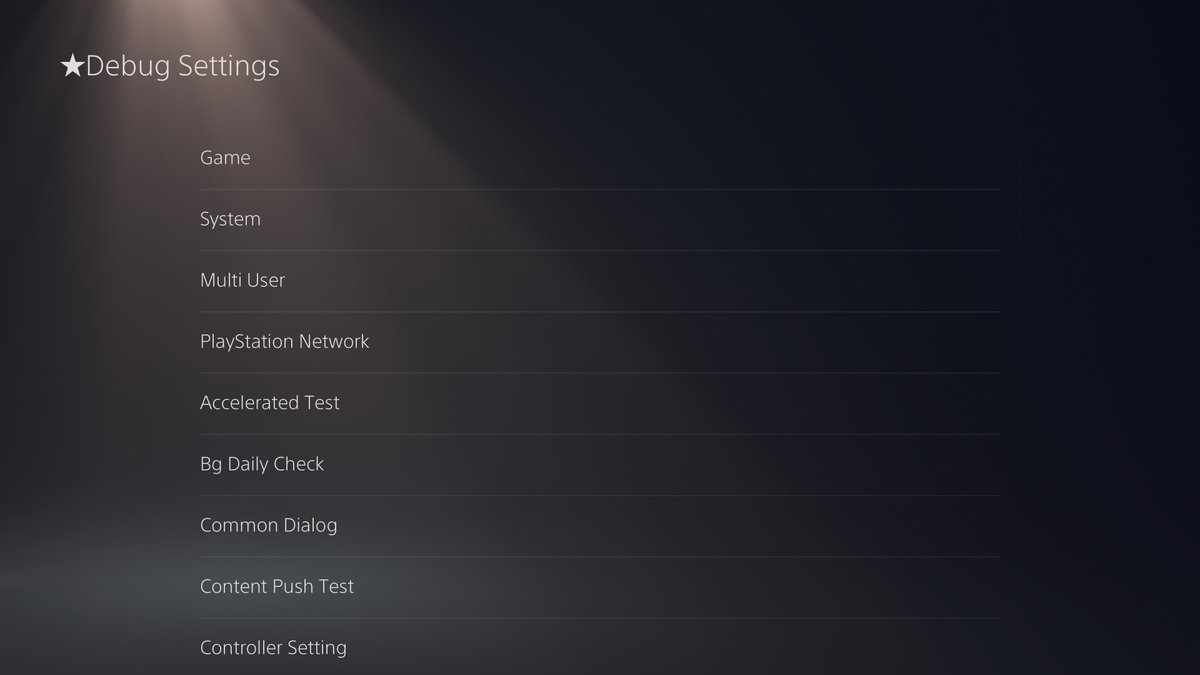 Menu Debug Settings sur PlayStation 5