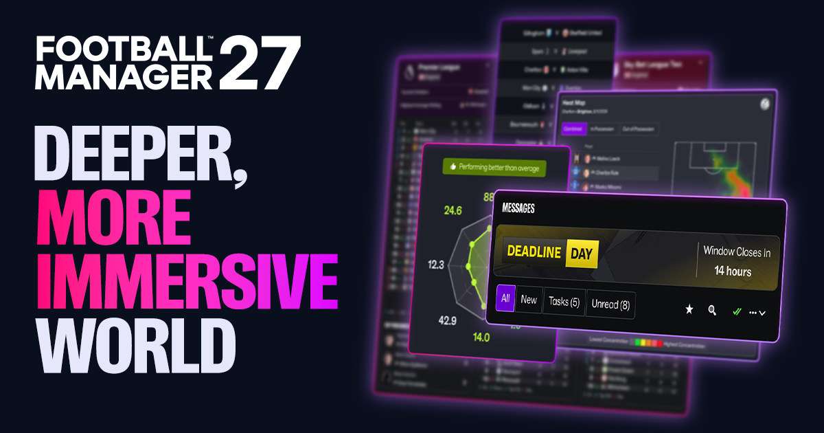 Visuel officiel Football Manager 27 et ses nouvelles interfaces