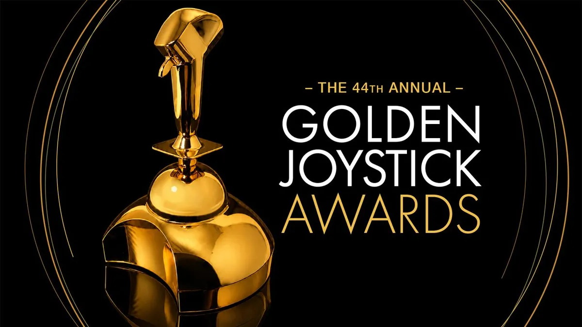 Visuel officiel de la 44e édition des Golden Joystick Awards 2026, trophée doré et typographie blanche sur fond noir
