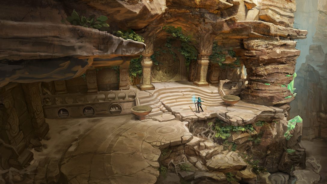 Capture officielle de Kena Scars of Kosmora montrant un temple de pierre