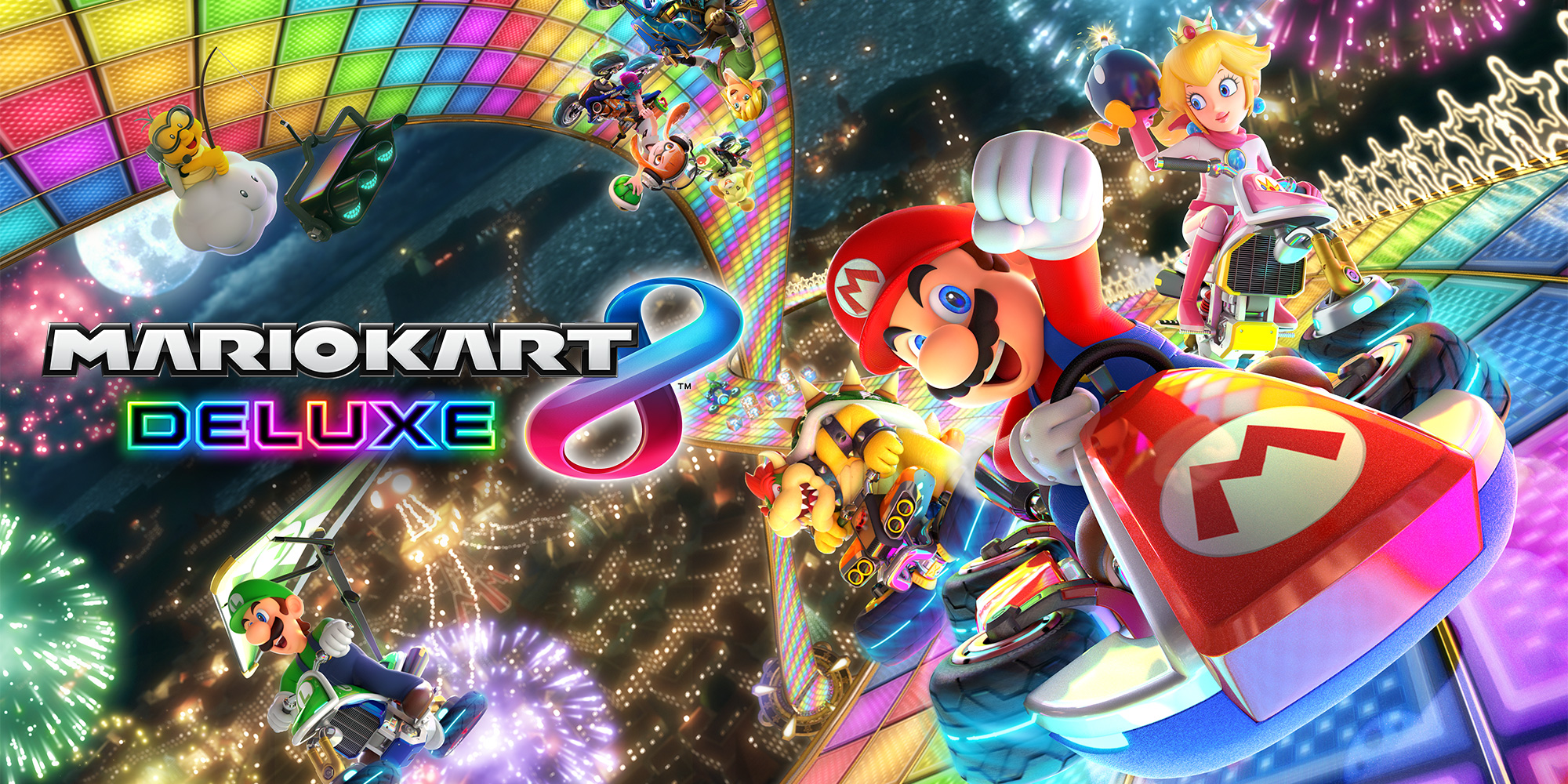 Mario Kart 8 Deluxe, illustration officielle Nintendo sur la Route Arc-en-ciel