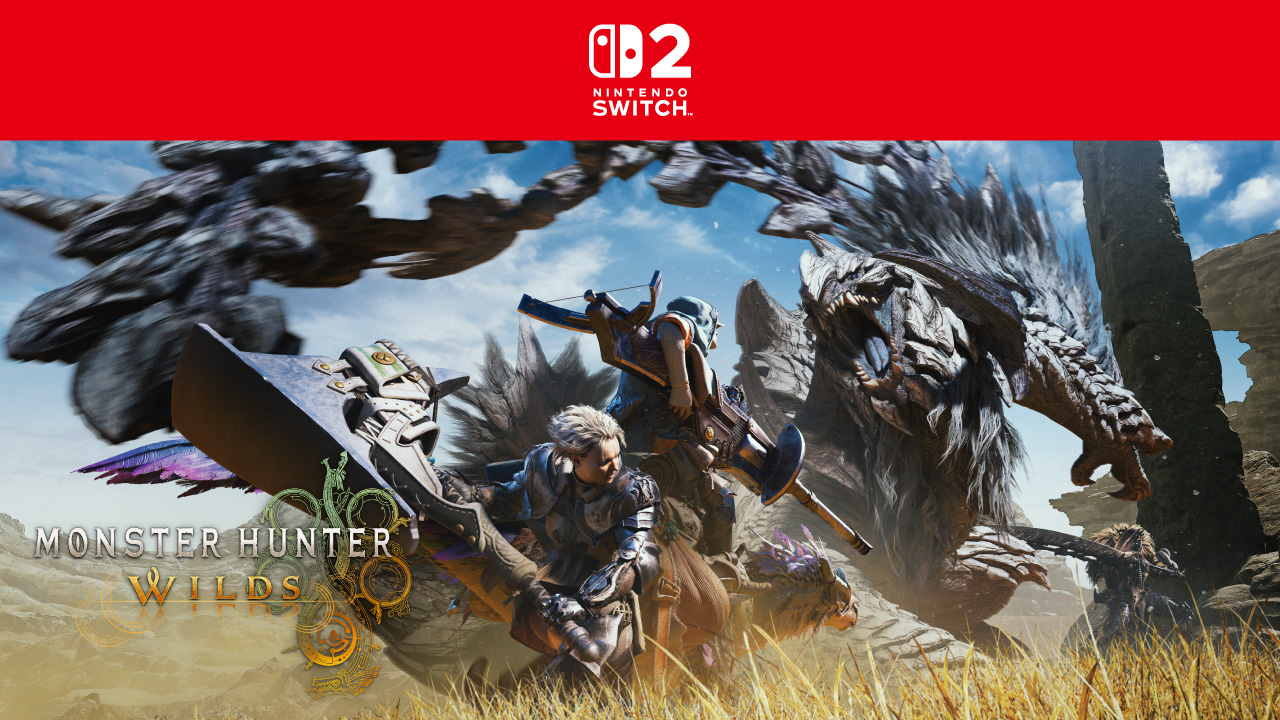 Monster Hunter Wilds sur Nintendo Switch 2 : des chasseurs affrontent un monstre, illustration officielle Nintendo