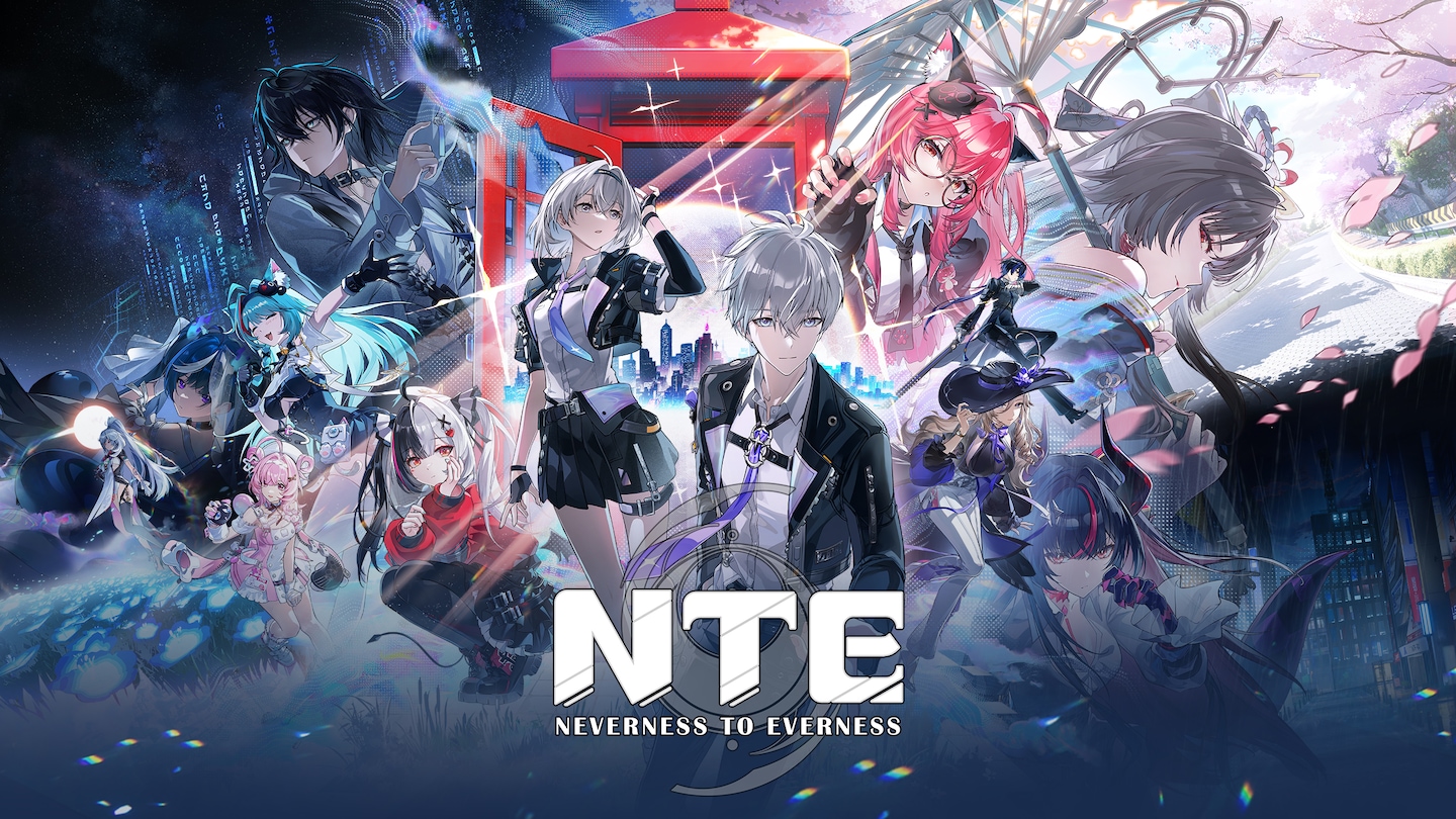 Illustration officielle du jeu Neverness to Everness montrant ses personnages principaux dans un univers urbain surnaturel