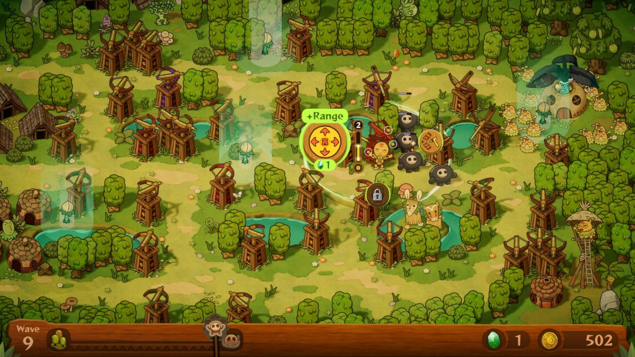 Capture officielle de PixelJunk Monsters 3 montrant les tours de défense et les créatures sur une île boisée