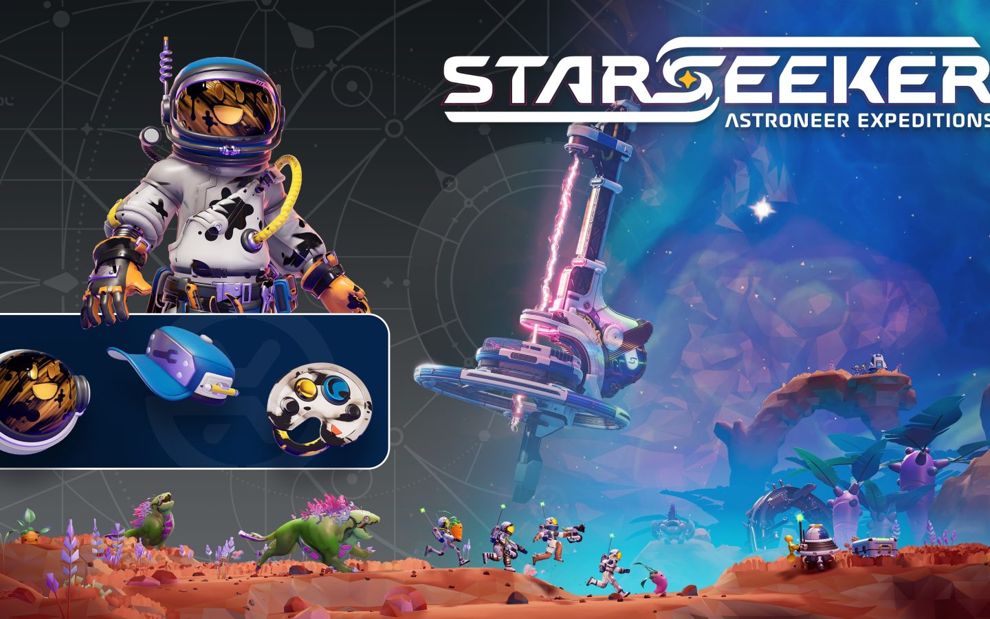 Illustration promotionnelle officielle de STARSEEKER Astroneer Expeditions édité par Devolver Digital