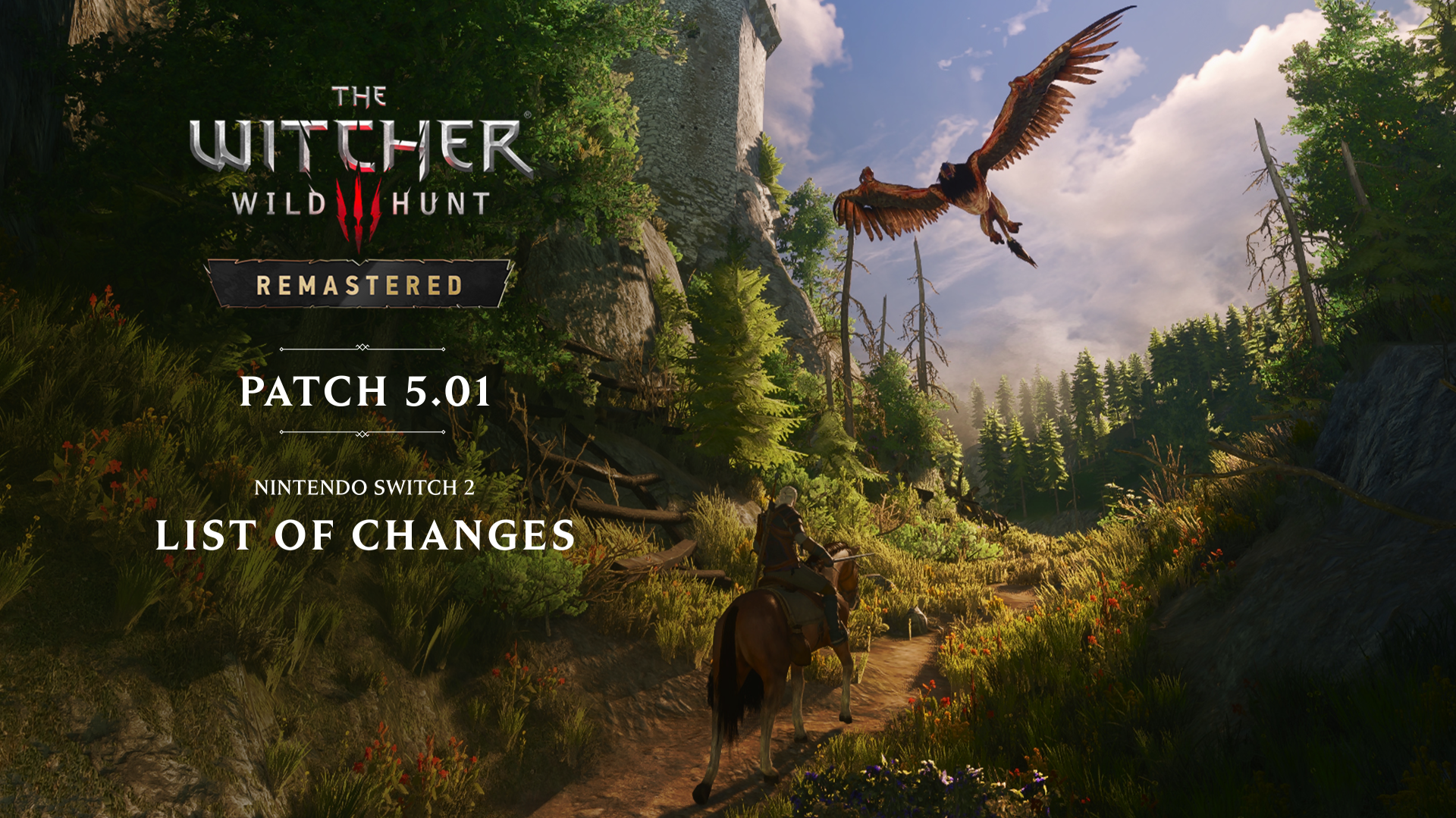 The Witcher 3 Wild Hunt Remastered, visuel officiel de CD PROJEKT RED pour le patch 5.01 sur Nintendo Switch 2