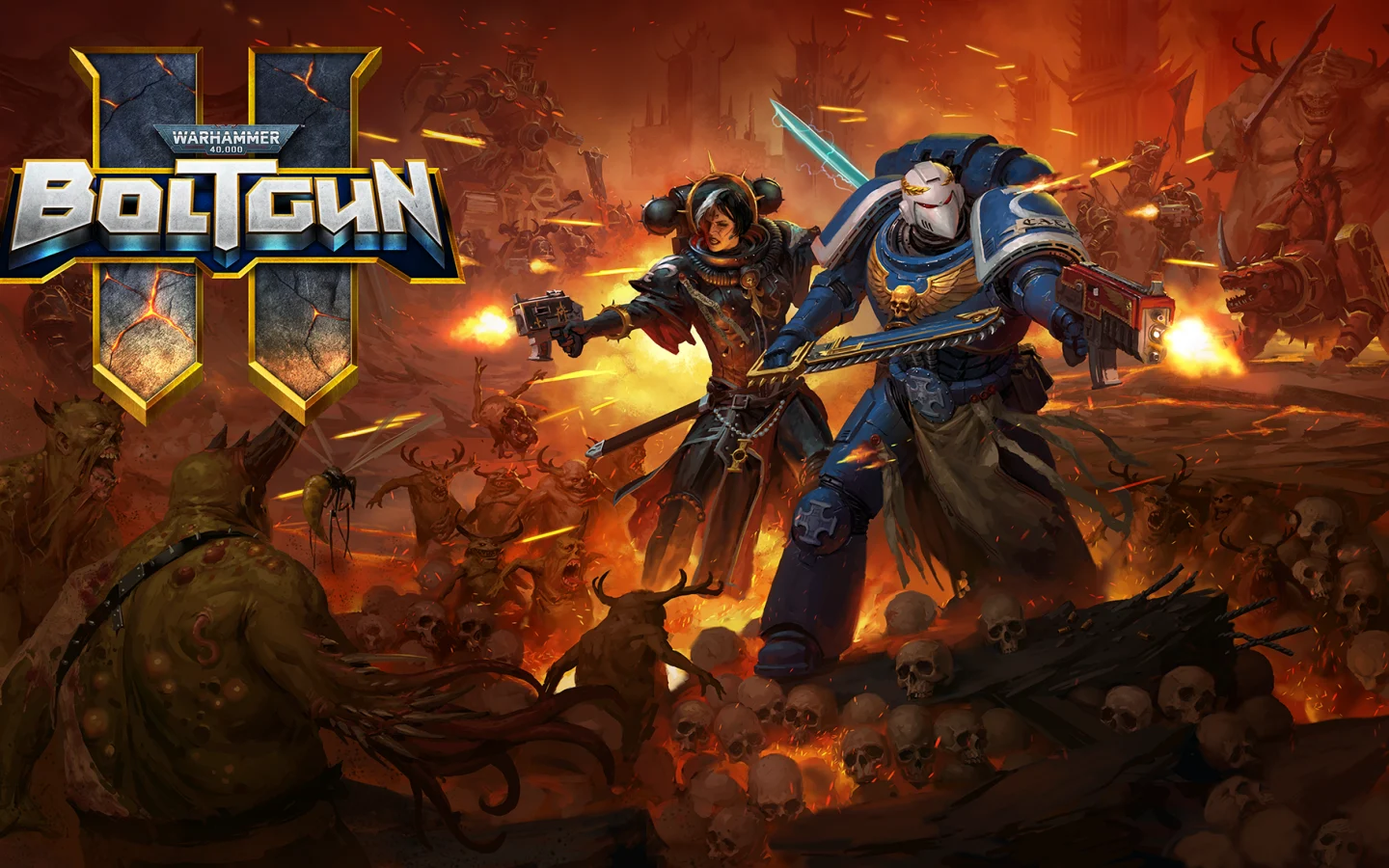 Key art officiel de Warhammer 40 000 Boltgun II développé par Auroch Digital