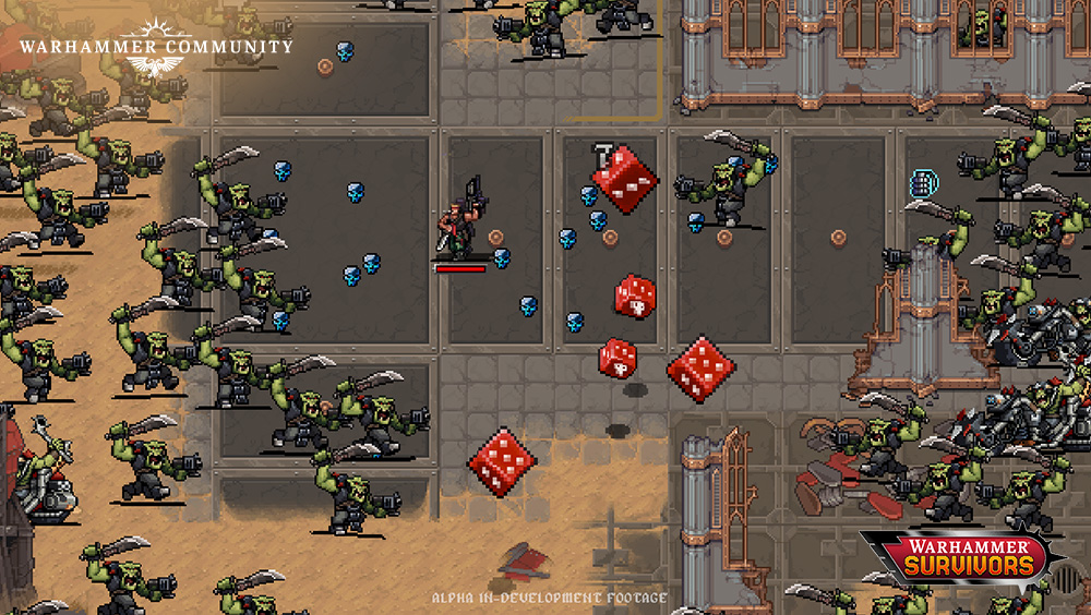 Capture officielle de Warhammer Survivors montrant une partie face à une horde d’ennemis